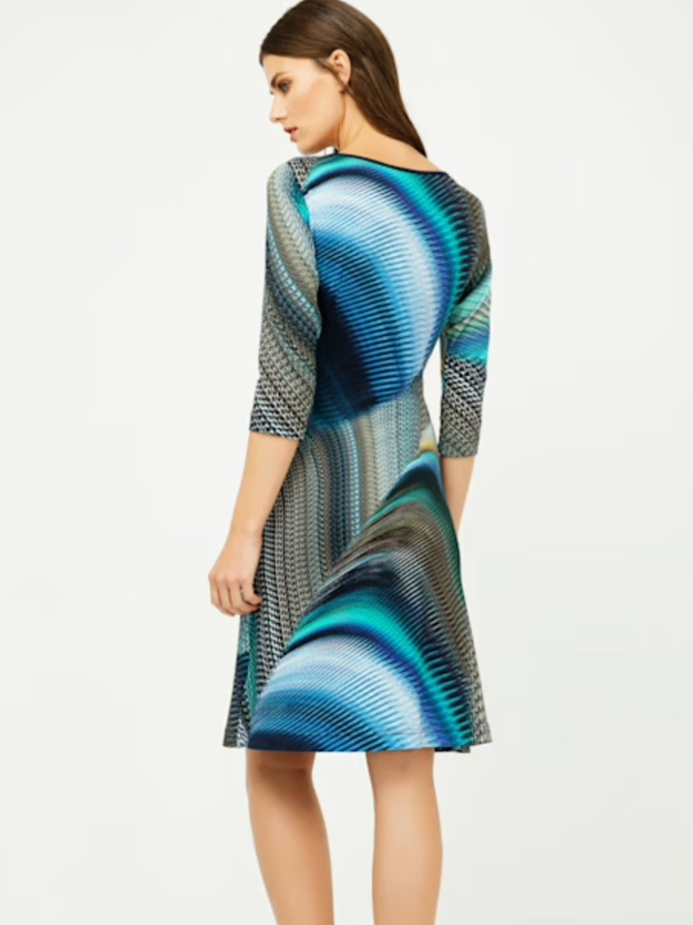 Connected Apparel Blue & Teal Wave-Print A-Line Dress L/XL
